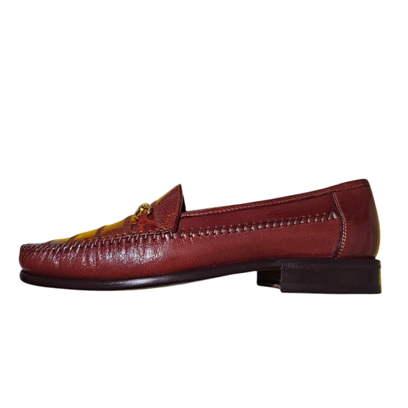 DAVID EDEN SHOES Alligator/Ostrich Cognac Loafers Mens Size 7 - Picture 8 of 11